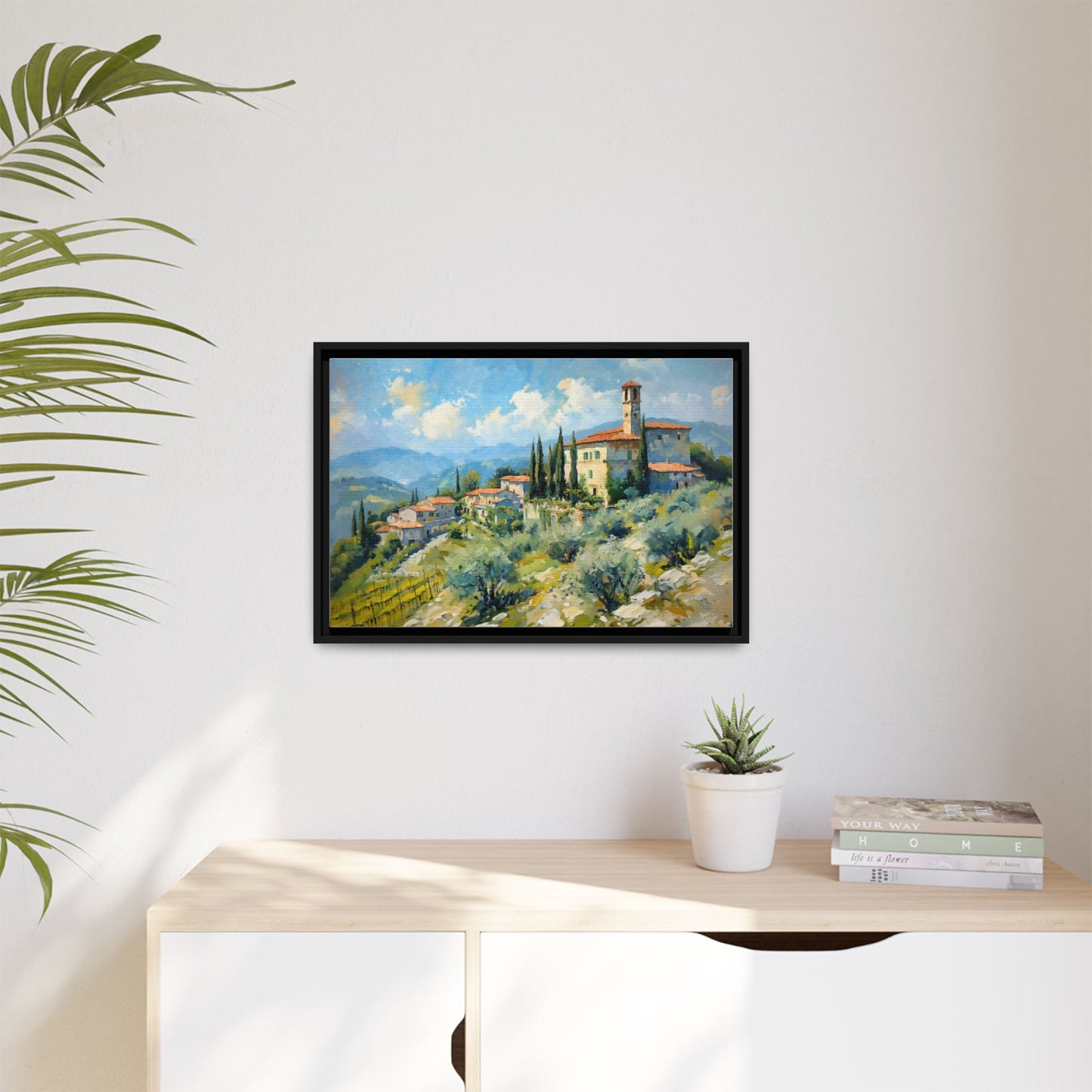 Tuscan Village on Hill - Captivating Italian Landscape Canvas Print for Timeless Home Décor