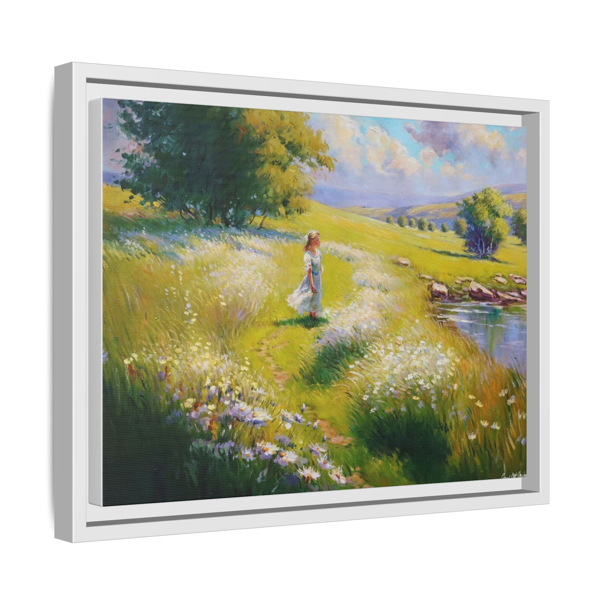 Young Girl By Lake Wall Art - Serene Portrait of a Girl by a Tranquil Lake for Home Décor