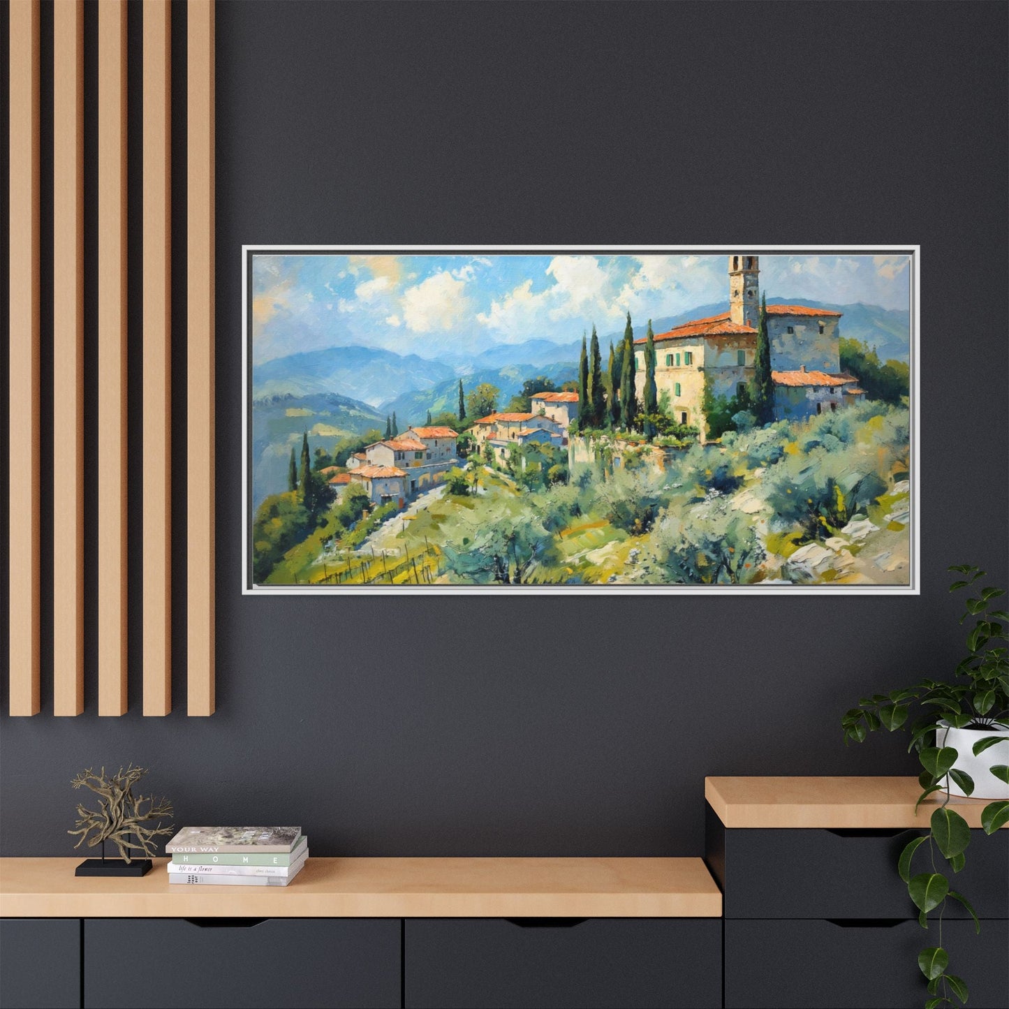 Tuscan Village on Hill - Captivating Italian Landscape Canvas Print for Timeless Home Décor