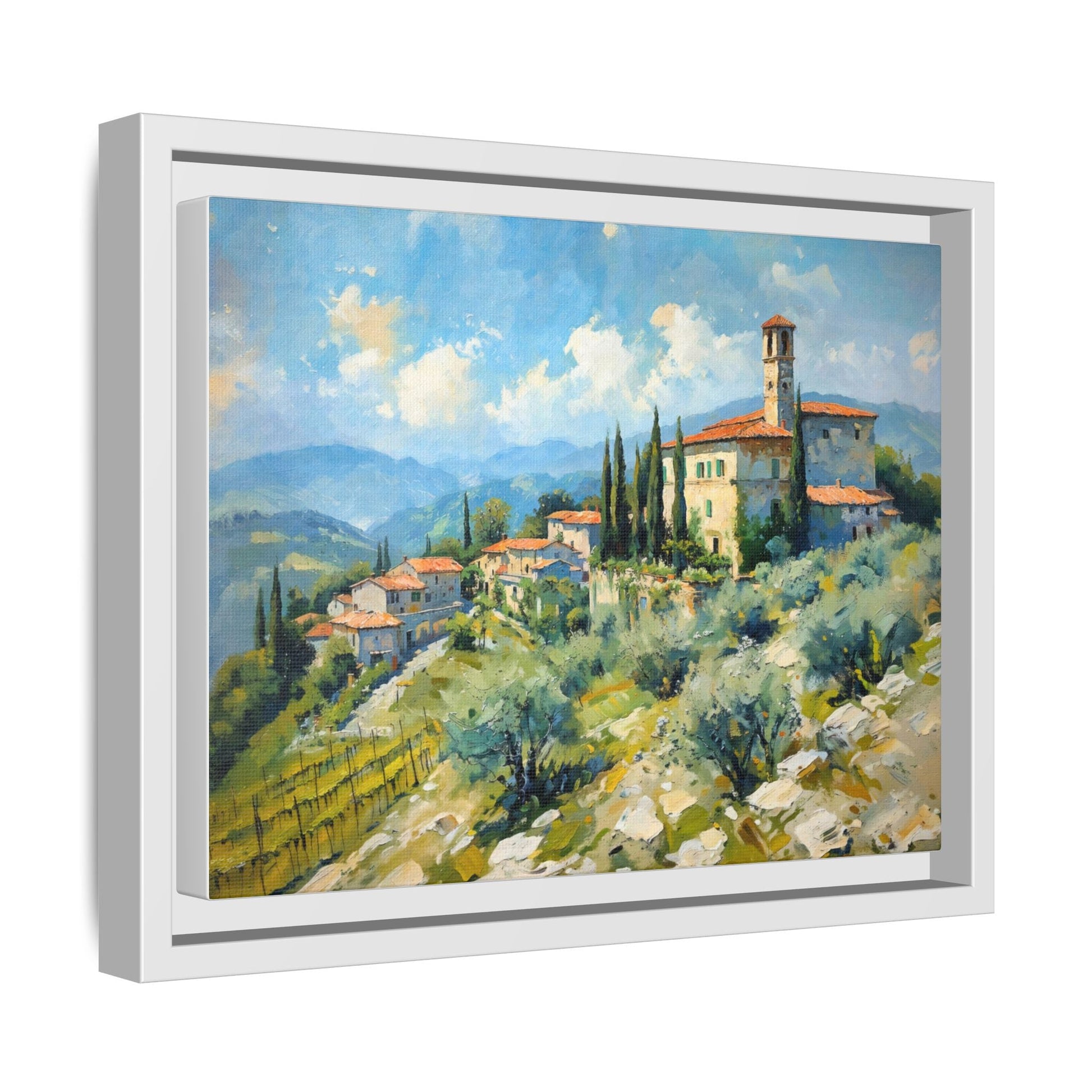 Tuscan Village on Hill - Captivating Italian Landscape Canvas Print for Timeless Home Décor