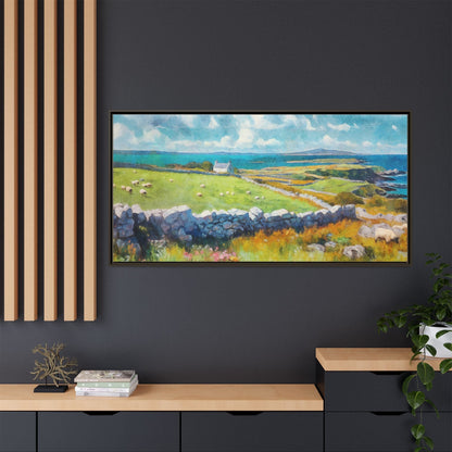 Far Flung Shores W.COL wall art featuring a serene coastal landscape, printed on high-quality canvas with a premium pinewood frame.