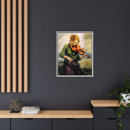 Young Girl with Fiddle wall art featuring a young musician playing the fiddle, printed on high-quality canvas for timeless and elegant décor.