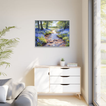 Bluebell Stream Wall Art - Serene Nature Landscape Canvas Print