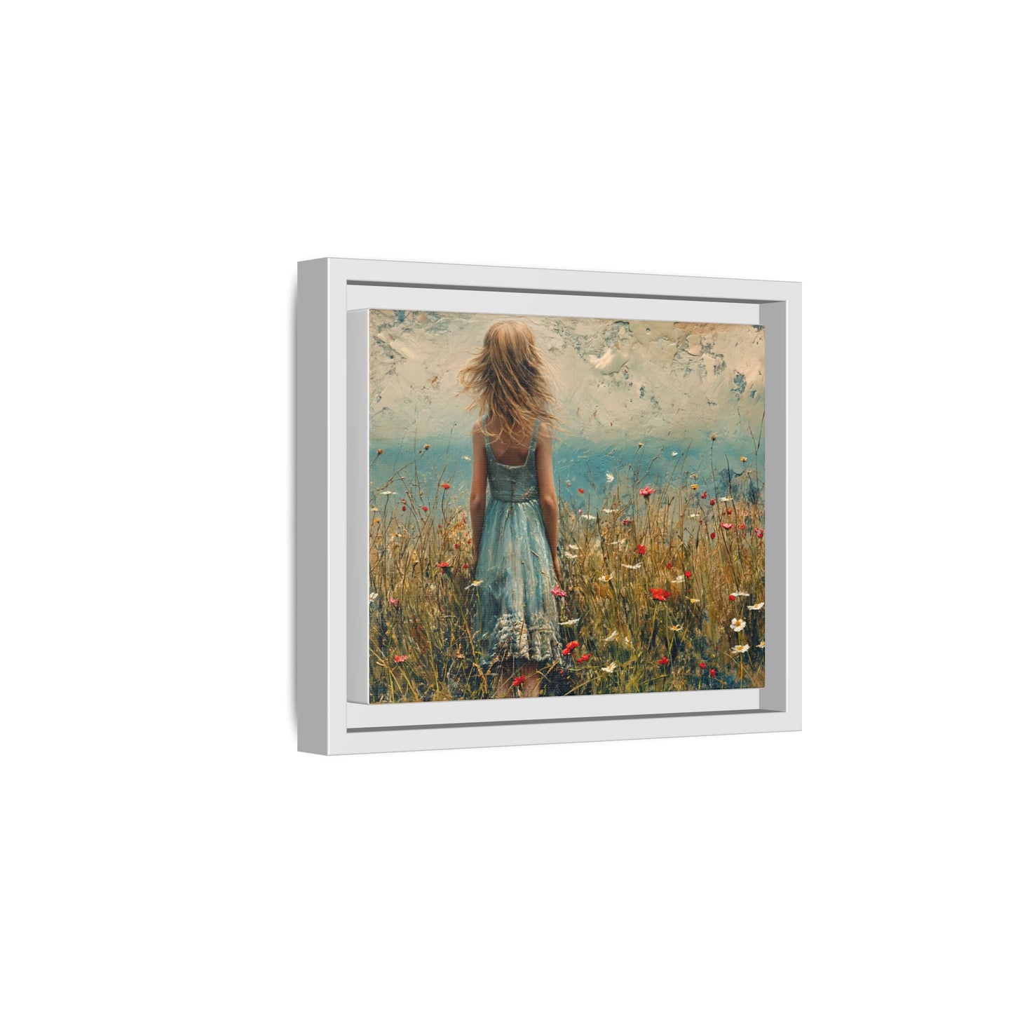 Young Girl Looking Out To Sea wall art, featuring a peaceful ocean view and a young girl in contemplation, printed on high-quality canvas for timeless décor.