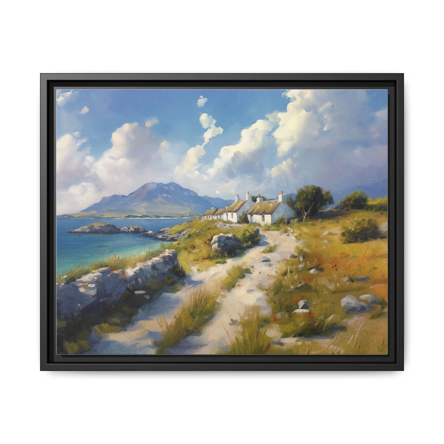 Blustery Day wall art featuring a dramatic wind-swept landscape in a pinewood frame.