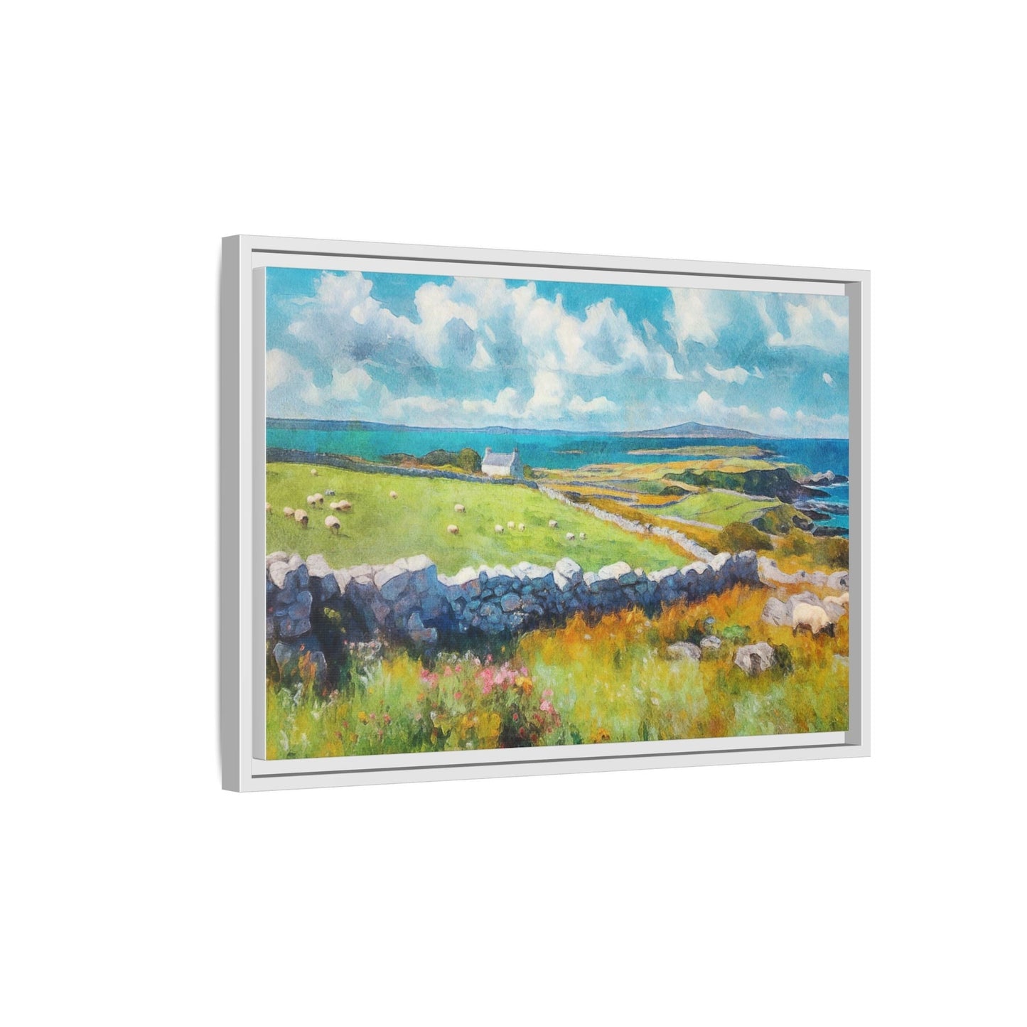 Far Flung Shores W.COL wall art featuring a serene coastal landscape, printed on high-quality canvas with a premium pinewood frame.