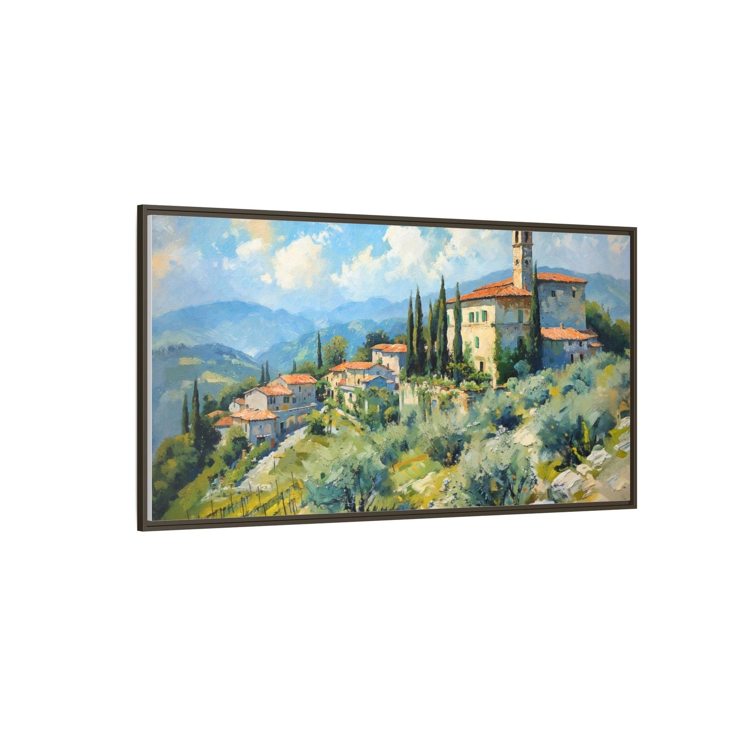 Tuscan Village on Hill - Captivating Italian Landscape Canvas Print for Timeless Home Décor