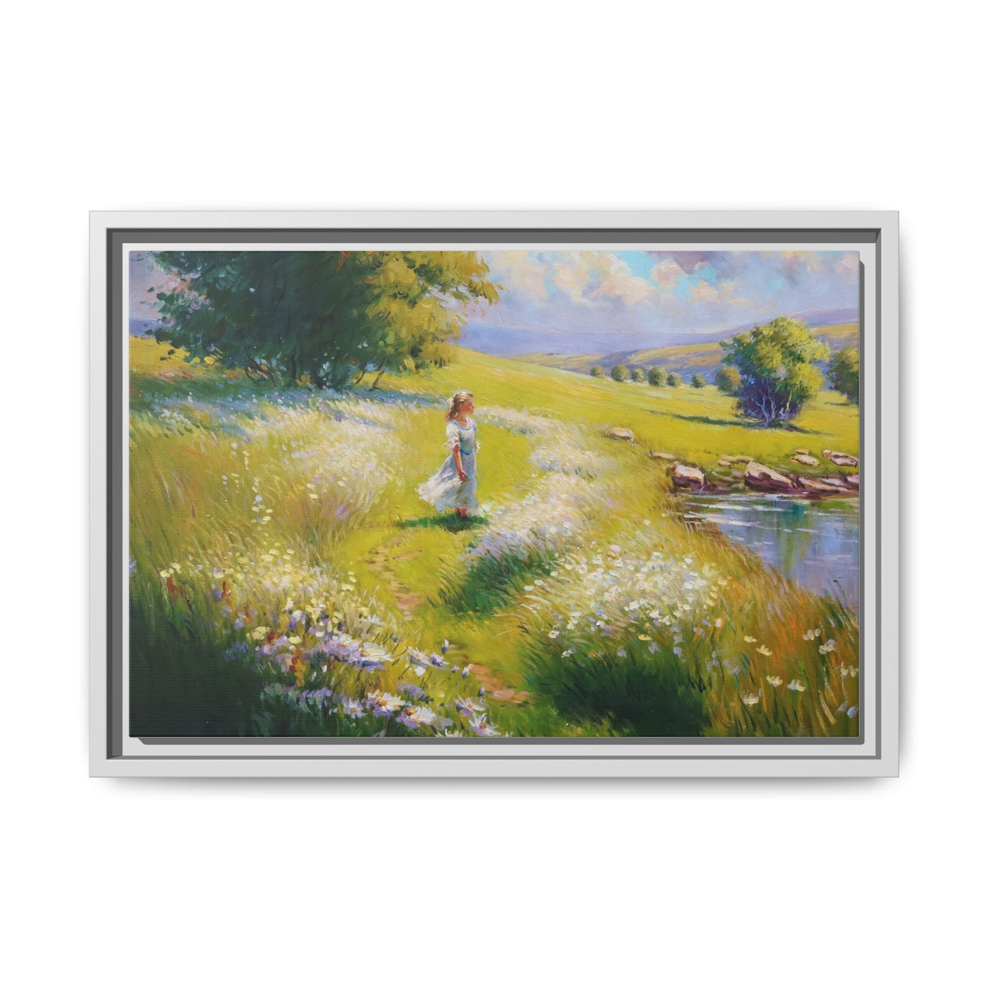 Young Girl By Lake Wall Art - Serene Portrait of a Girl by a Tranquil Lake for Home Décor