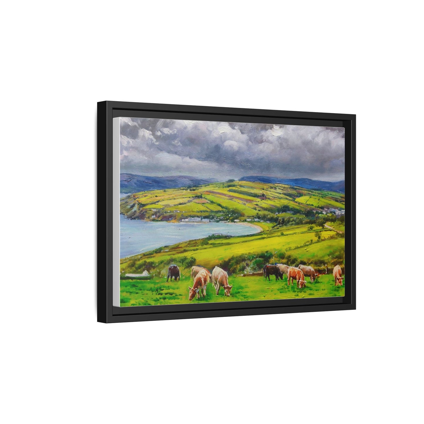 Cushendon Hills wall art showcasing rolling hills and scenic Irish landscapes, framed in high-quality materials for an elegant look.