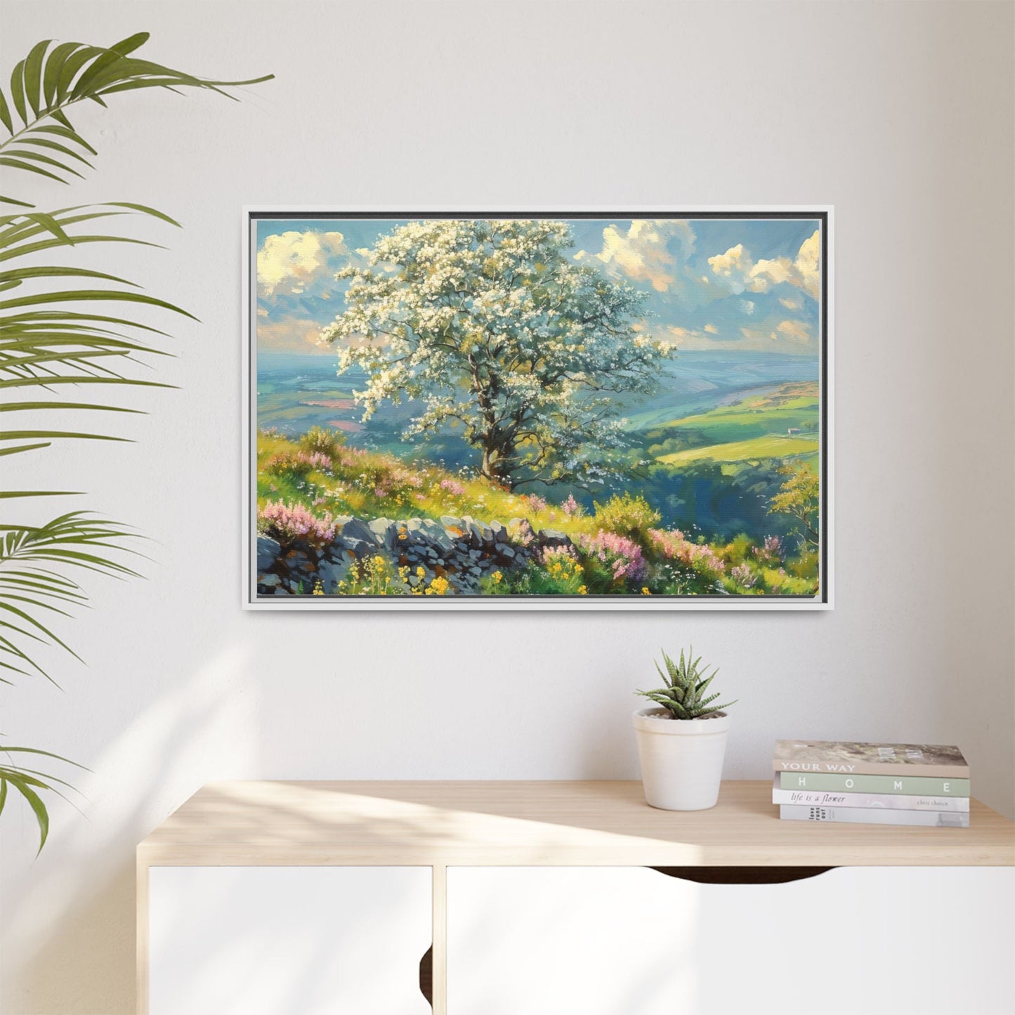 Whitethorn in Bloom wall art featuring a vibrant scene of blooming whitethorn trees, printed on high-quality canvas for a natural and timeless décor.