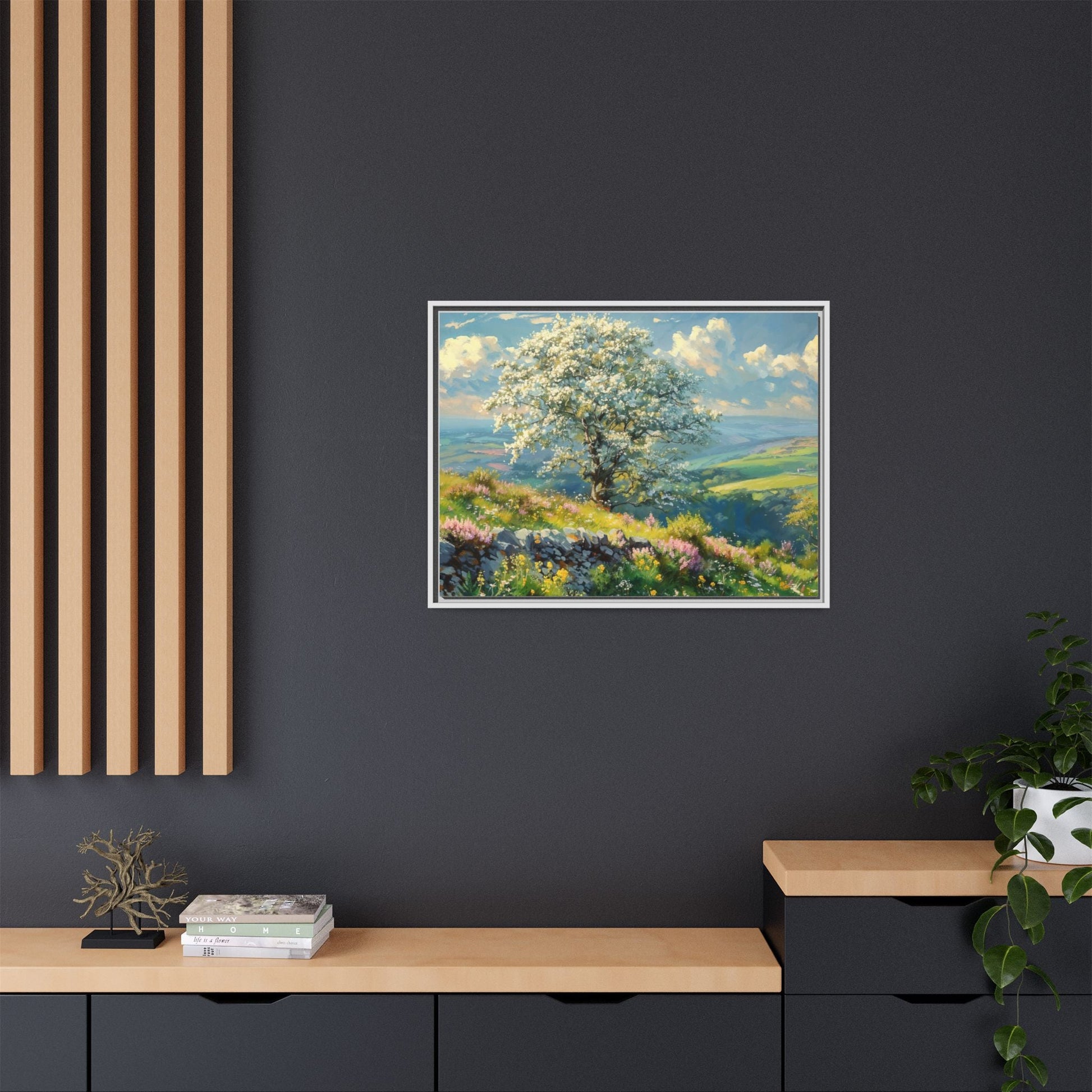 Whitethorn in Bloom wall art featuring a vibrant scene of blooming whitethorn trees, printed on high-quality canvas for a natural and timeless décor.