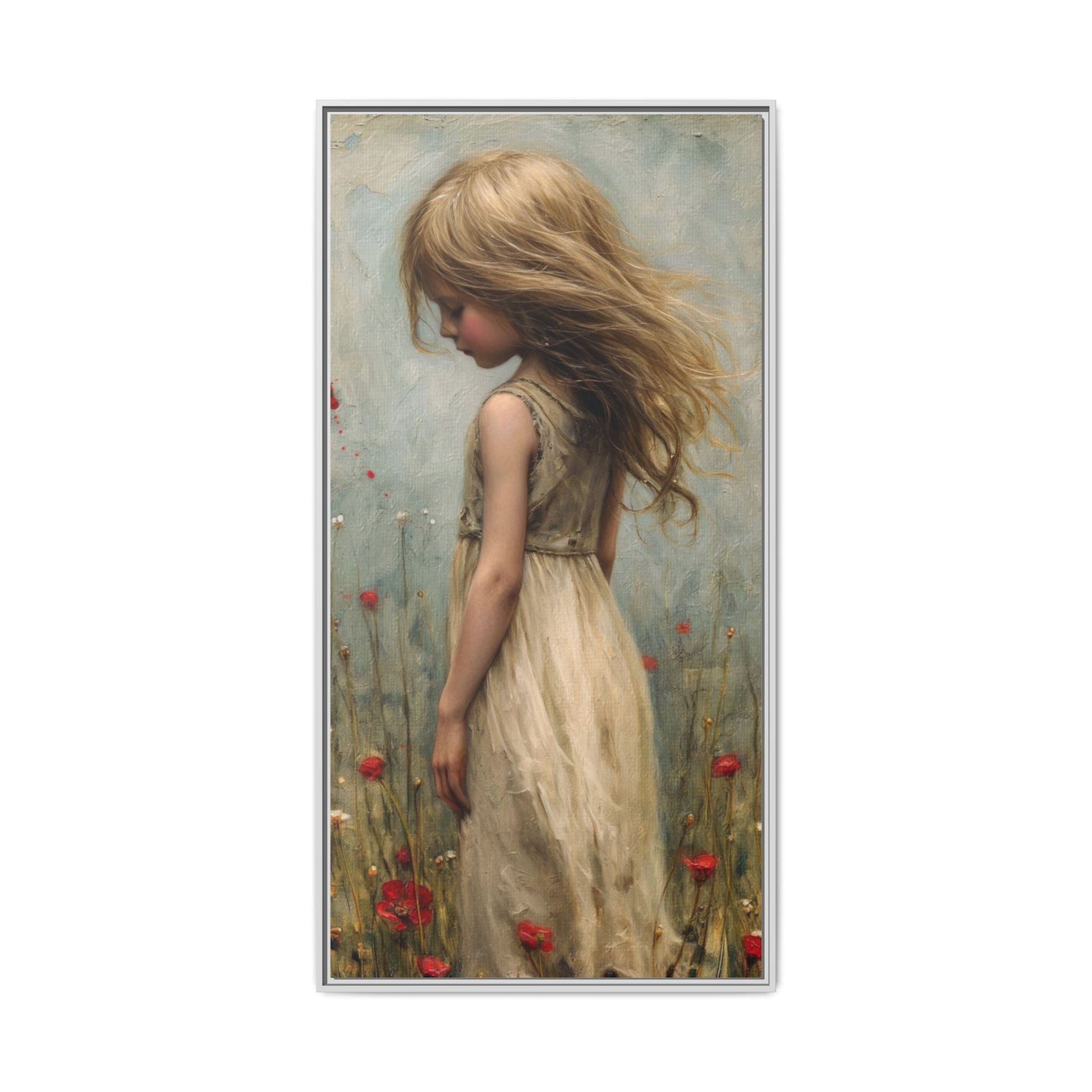 Young Girl In Flowers – Elegant pinewood-framed wall art featuring a high-quality cotton-polyester canvas with vibrant colors and a timeless design.