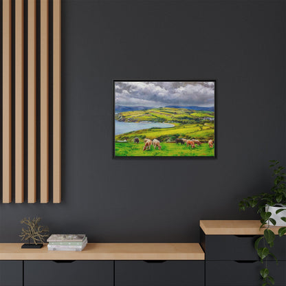 Cushendun Hills wall art showcasing rolling hills and scenic Irish landscapes, framed in high-quality materials for an elegant look.