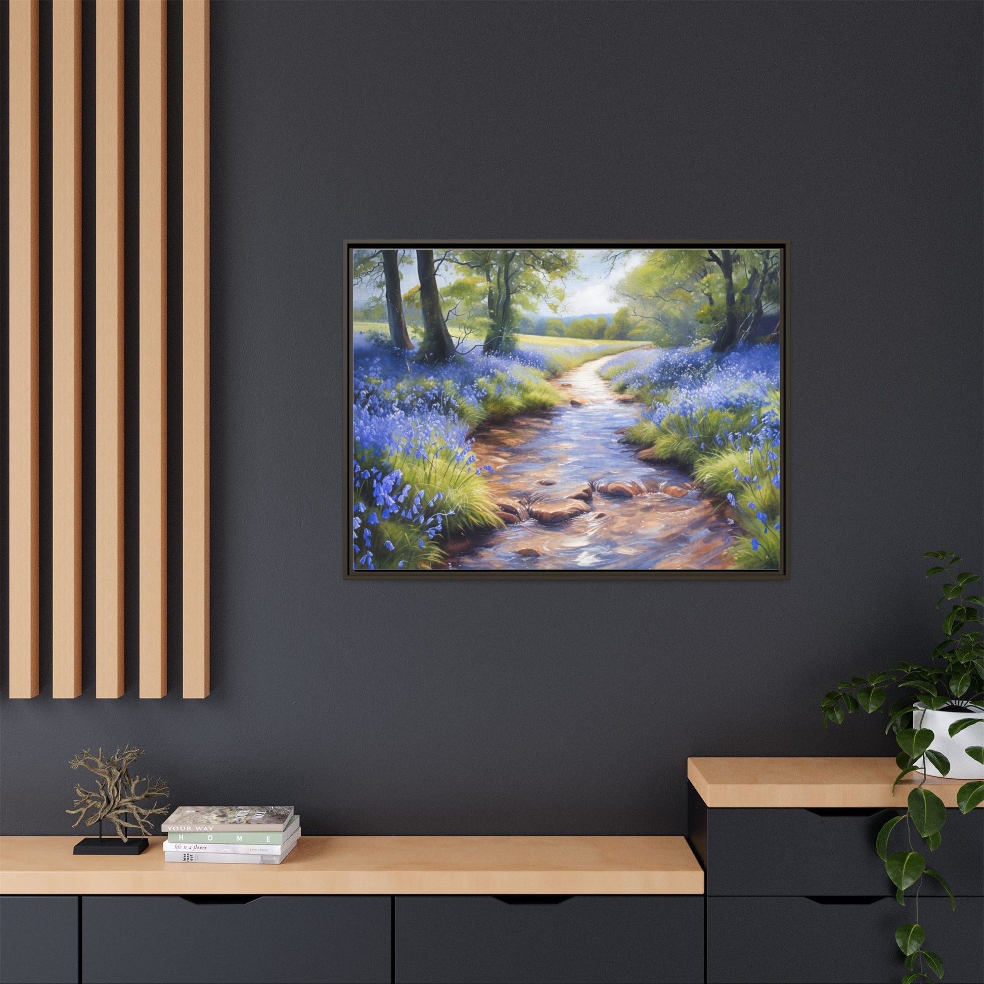 Bluebell Stream Wall Art - Serene Nature Landscape Canvas Print