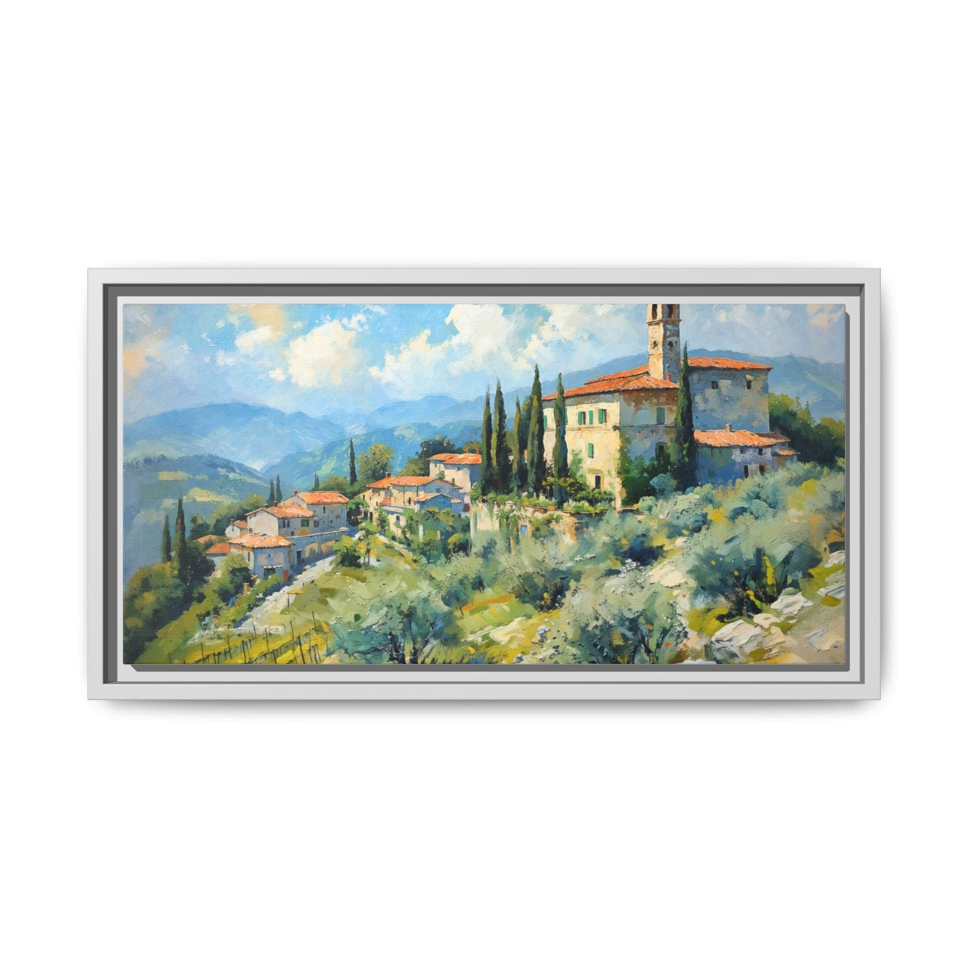 Tuscan Village on Hill - Captivating Italian Landscape Canvas Print for Timeless Home Décor