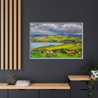 Cushendon Hills wall art showcasing rolling hills and scenic Irish landscapes, framed in high-quality materials for an elegant look.