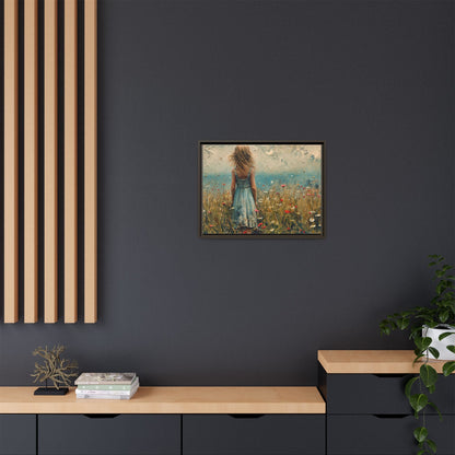 Young Girl Looking Out To Sea wall art, featuring a peaceful ocean view and a young girl in contemplation, printed on high-quality canvas for timeless décor.