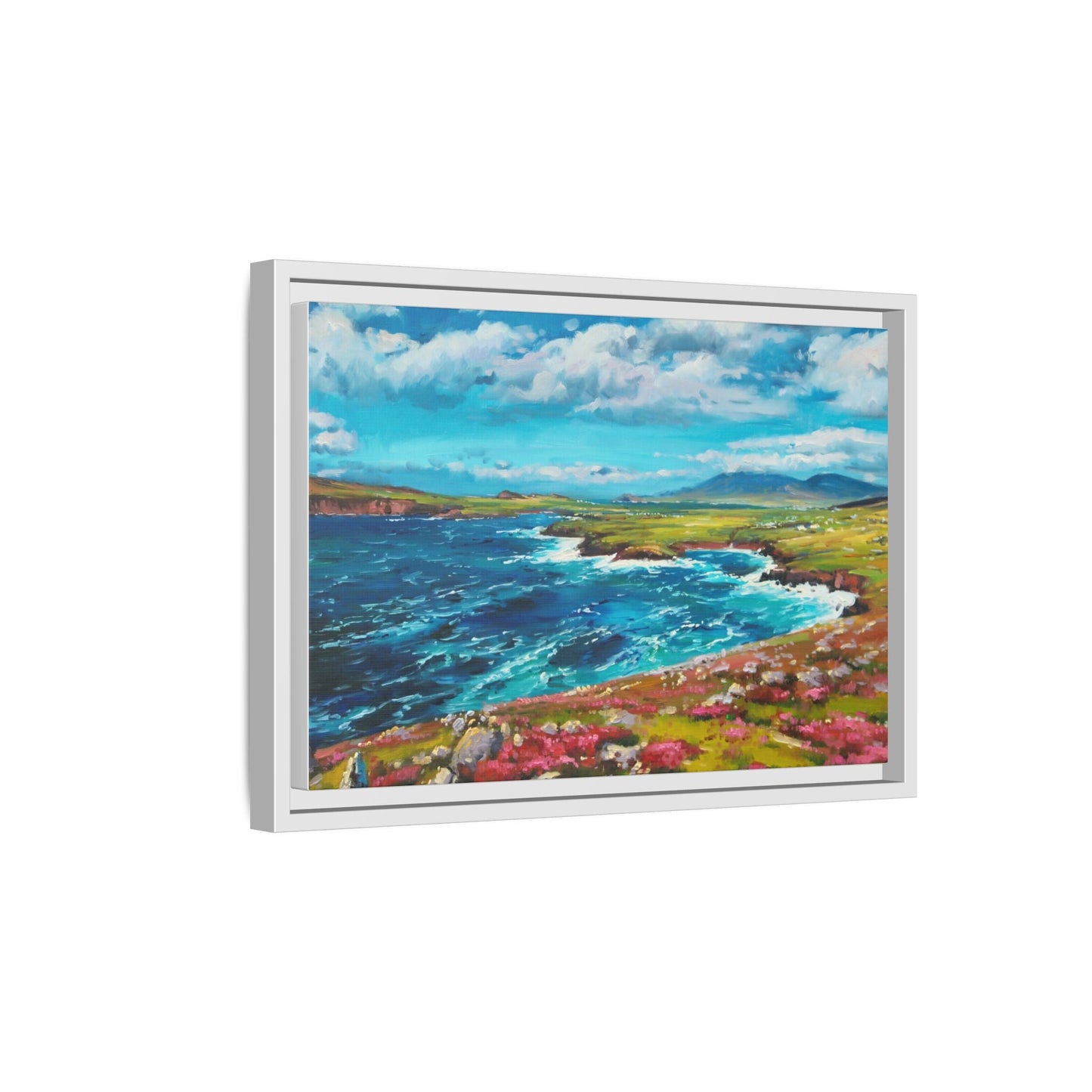 Dingle Peninsula wall art featuring a scenic view of Ireland's rugged coastline, printed on high-quality canvas with a premium frame.