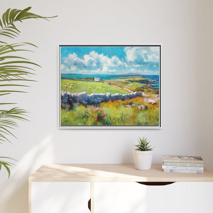 Far Flung Shores W.COL wall art featuring a serene coastal landscape, printed on high-quality canvas with a premium pinewood frame.