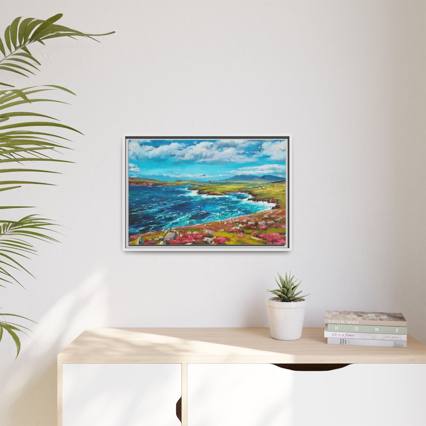 Dingle Peninsula wall art featuring a scenic view of Ireland's rugged coastline, printed on high-quality canvas with a premium frame.