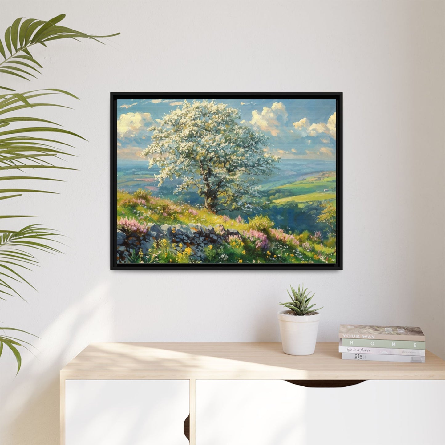 Whitethorn in Bloom wall art featuring a vibrant scene of blooming whitethorn trees, printed on high-quality canvas for a natural and timeless décor.