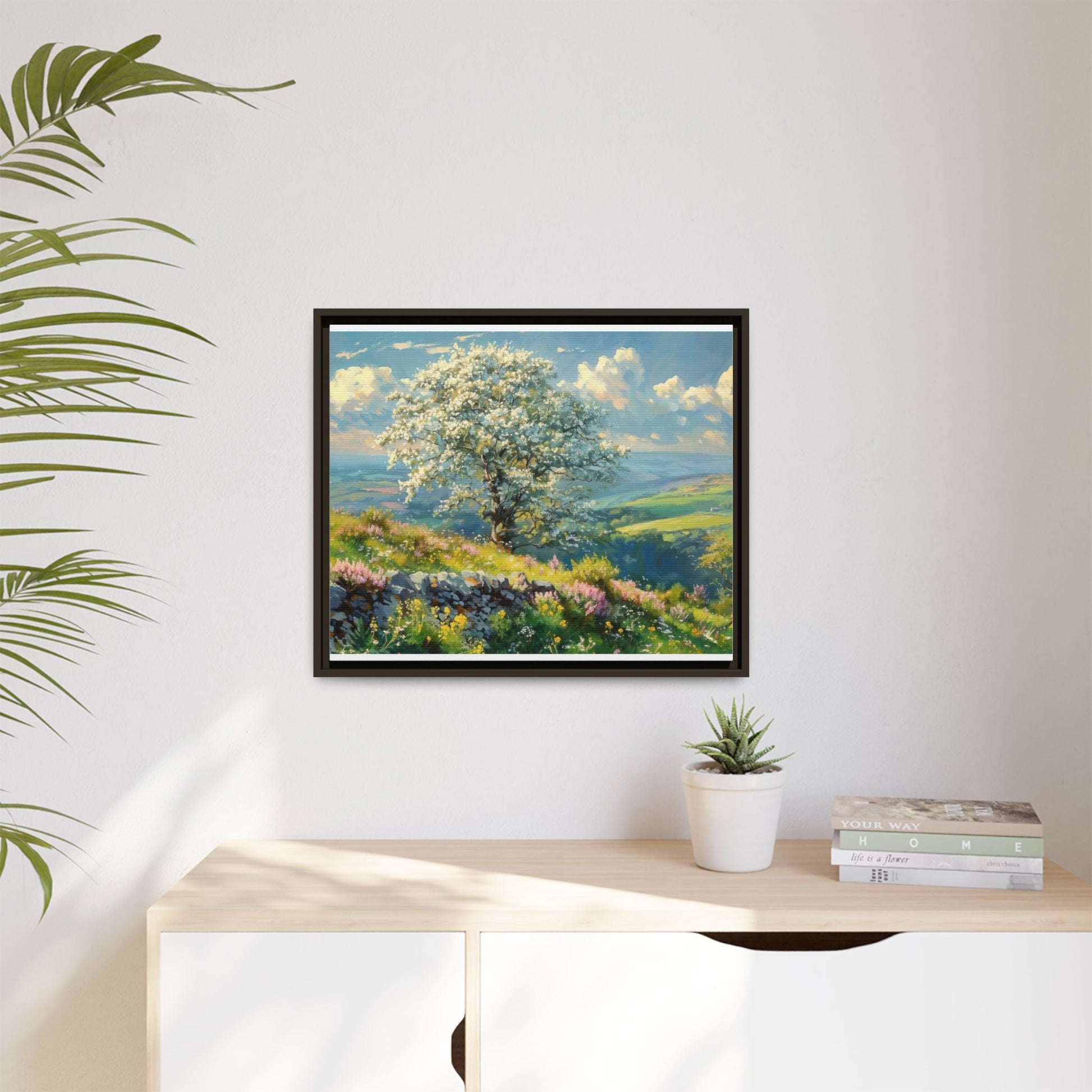 Whitethorn in Bloom wall art featuring a vibrant scene of blooming whitethorn trees, printed on high-quality canvas for a natural and timeless décor.