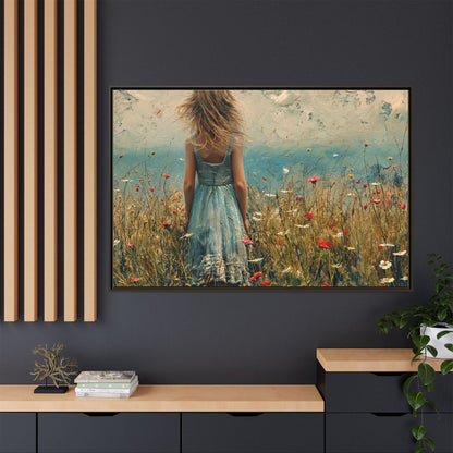 Young Girl Looking Out To Sea wall art, featuring a peaceful ocean view and a young girl in contemplation, printed on high-quality canvas for timeless décor.