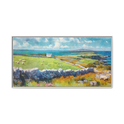 Far Flung Shores W.COL wall art featuring a serene coastal landscape, printed on high-quality canvas with a premium pinewood frame.