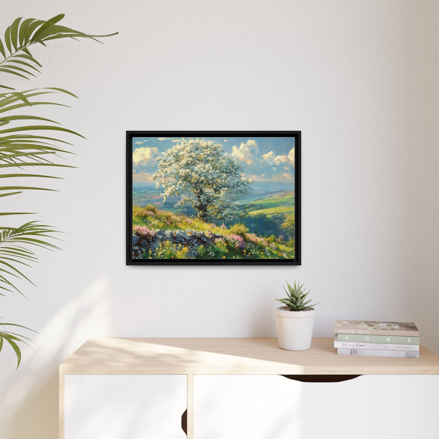 Whitethorn in Bloom wall art featuring a vibrant scene of blooming whitethorn trees, printed on high-quality canvas for a natural and timeless décor.