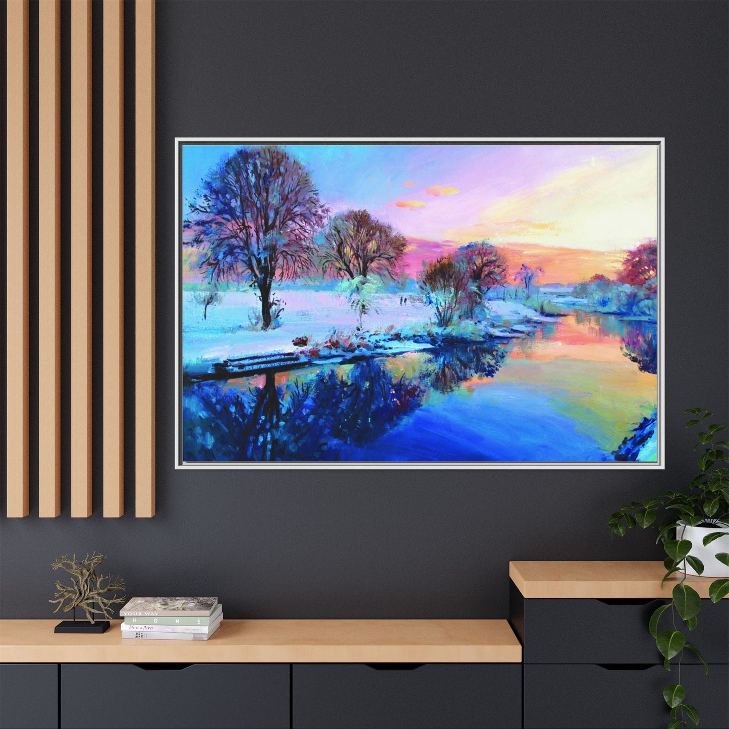 Winter Trees framed art – Premium pinewood frame with a cotton-polyester canvas print, featuring a protective coating for lasting beauty and timeless décor.