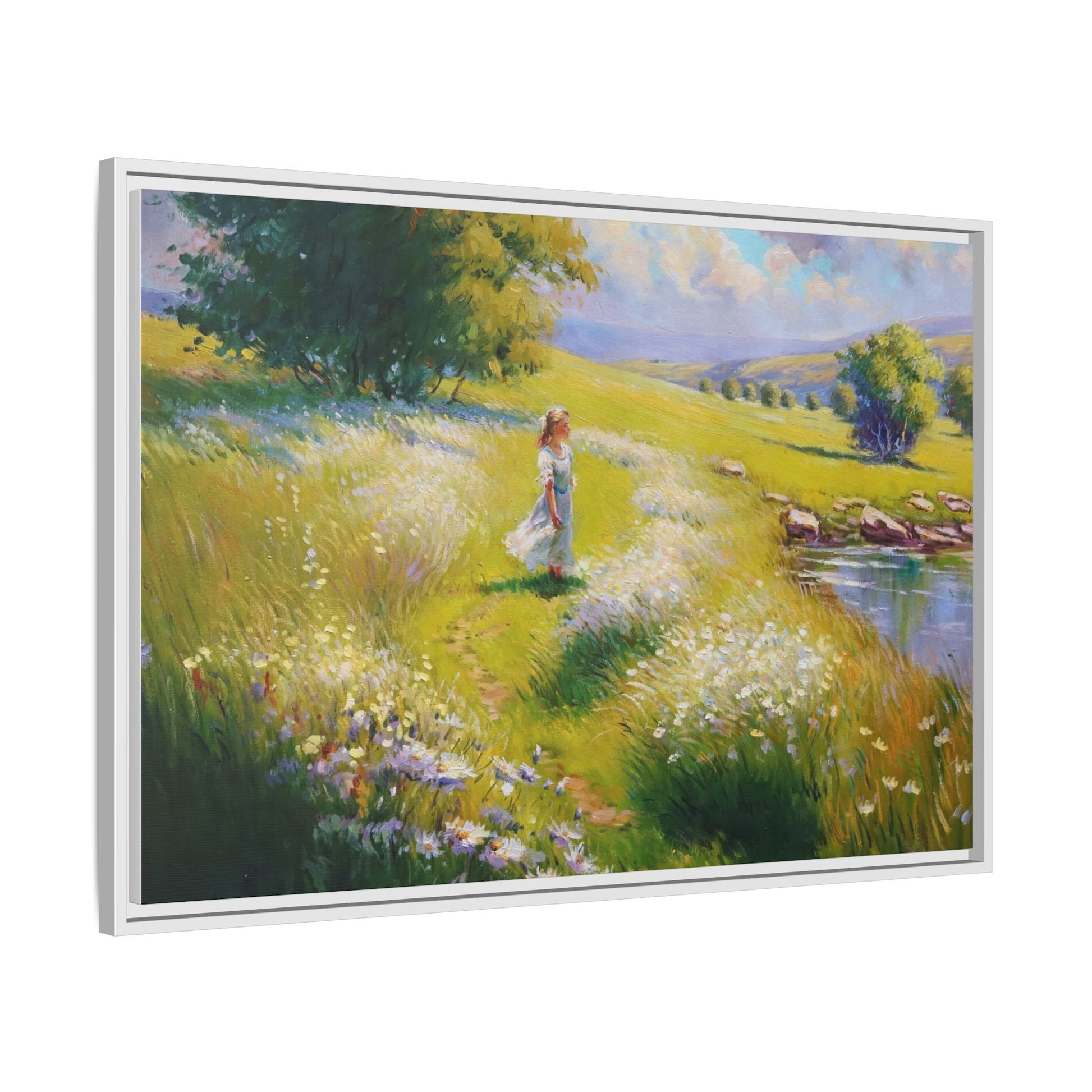 Young Girl By Lake Wall Art - Serene Portrait of a Girl by a Tranquil Lake for Home Décor