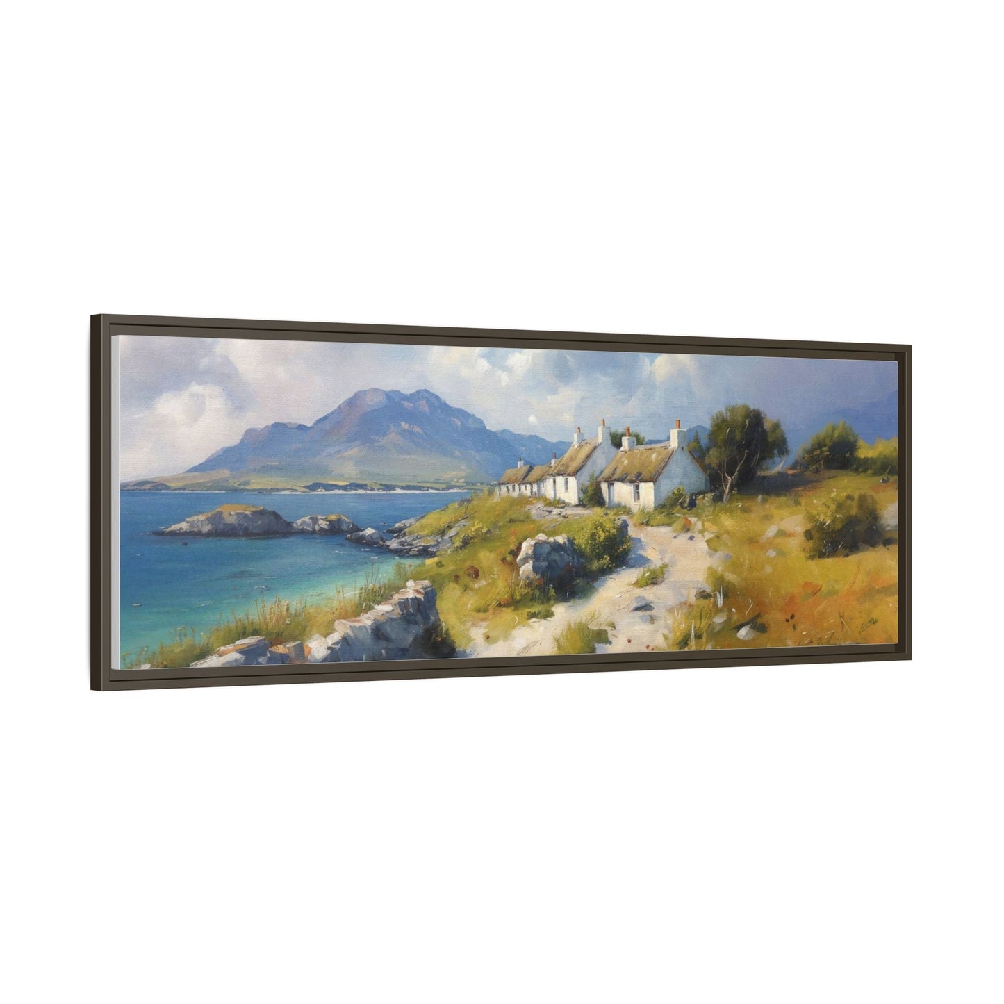 Blustery Day wall art featuring a dramatic wind-swept landscape in a pinewood frame.