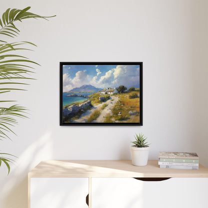 Blustery Day wall art featuring a dramatic wind-swept landscape in a pinewood frame.