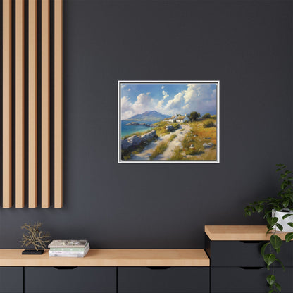 Blustery Day wall art featuring a dramatic wind-swept landscape in a pinewood frame.