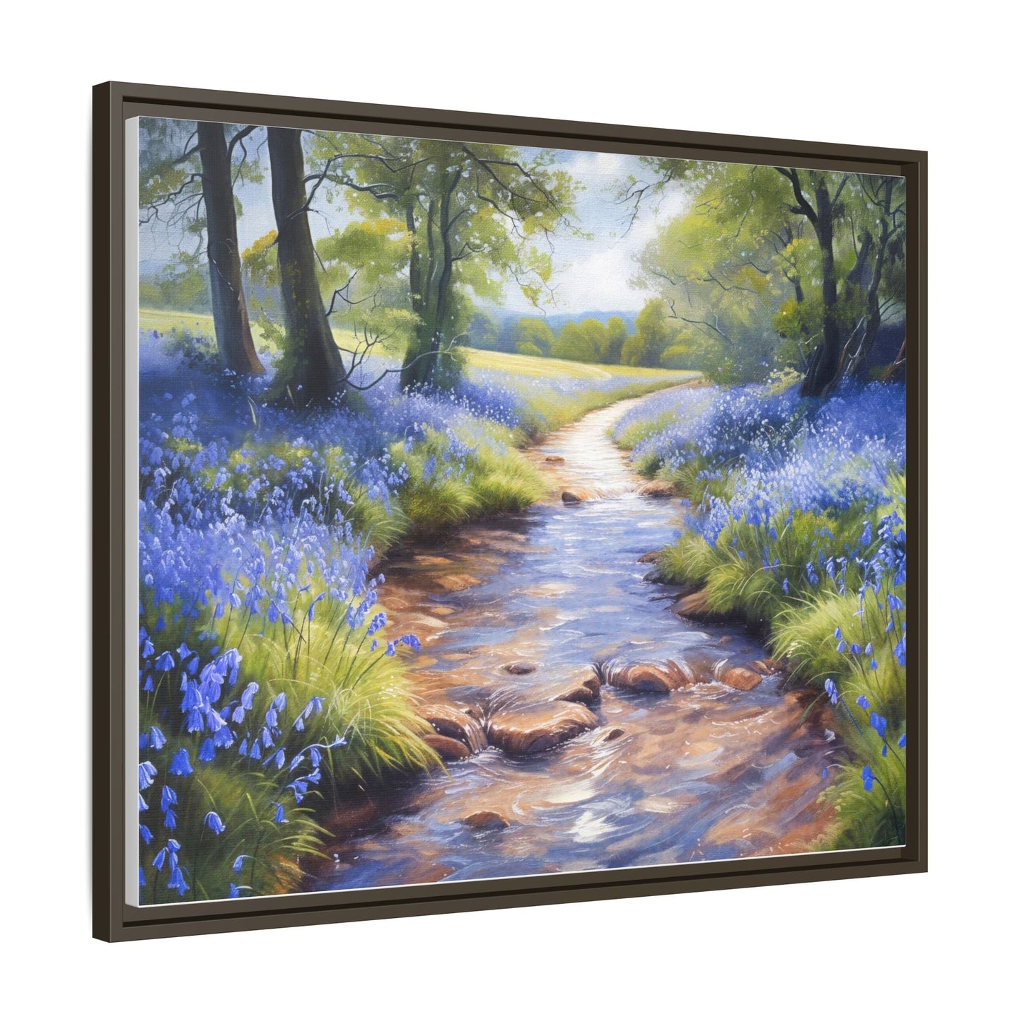 Bluebell Stream Wall Art - Serene Nature Landscape Canvas Print