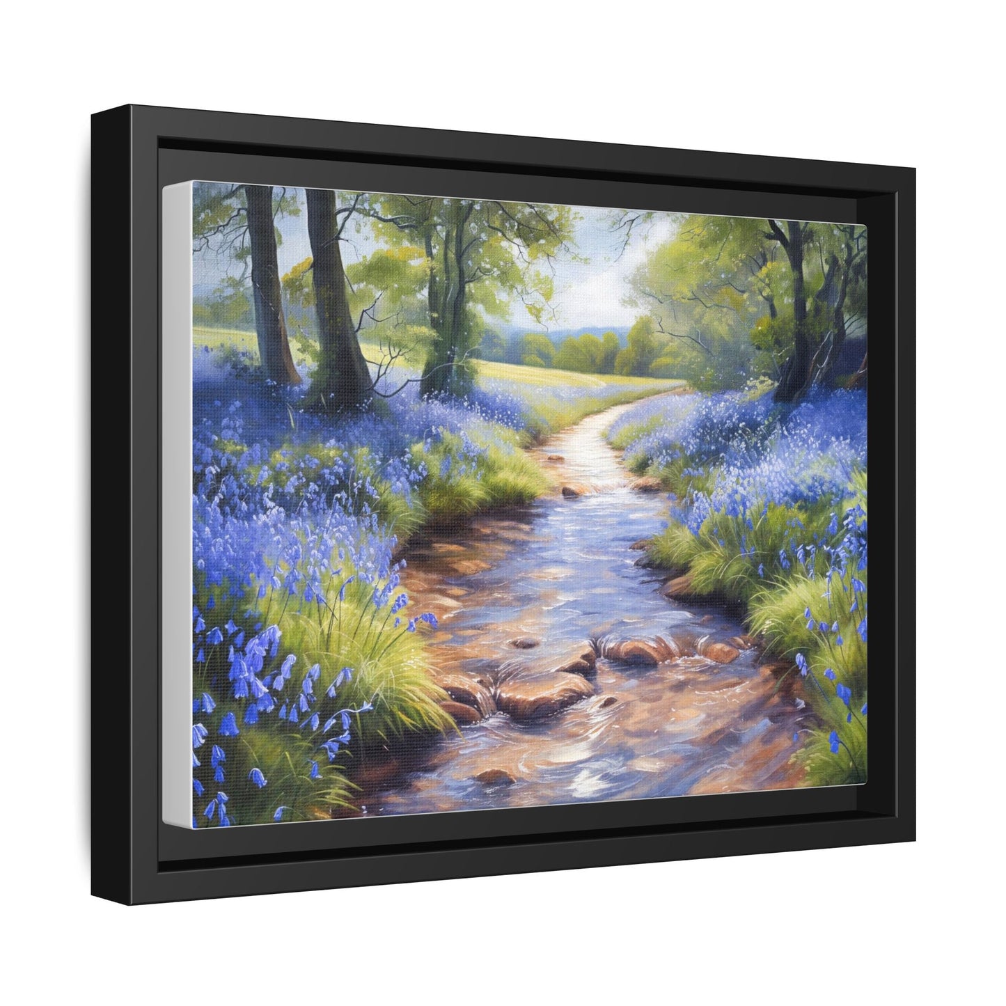 Bluebell Stream Wall Art - Serene Nature Landscape Canvas Print