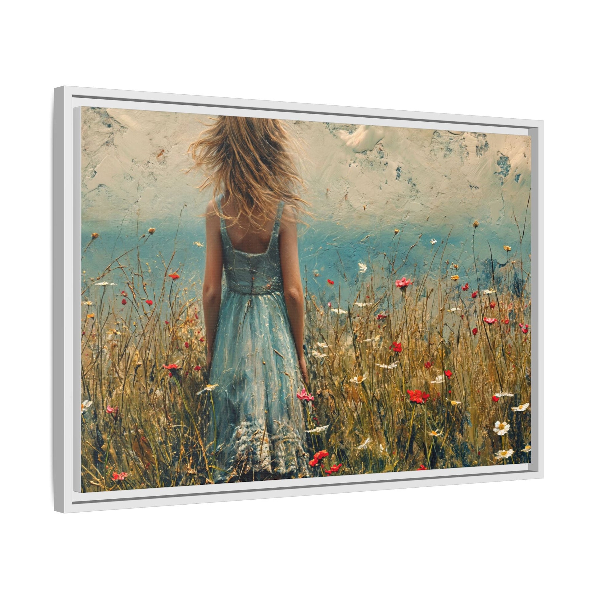 Young Girl Looking Out To Sea wall art, featuring a peaceful ocean view and a young girl in contemplation, printed on high-quality canvas for timeless décor.