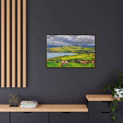 Cushendun Hills wall art showcasing rolling hills and scenic Irish landscapes, framed in high-quality materials for an elegant look.