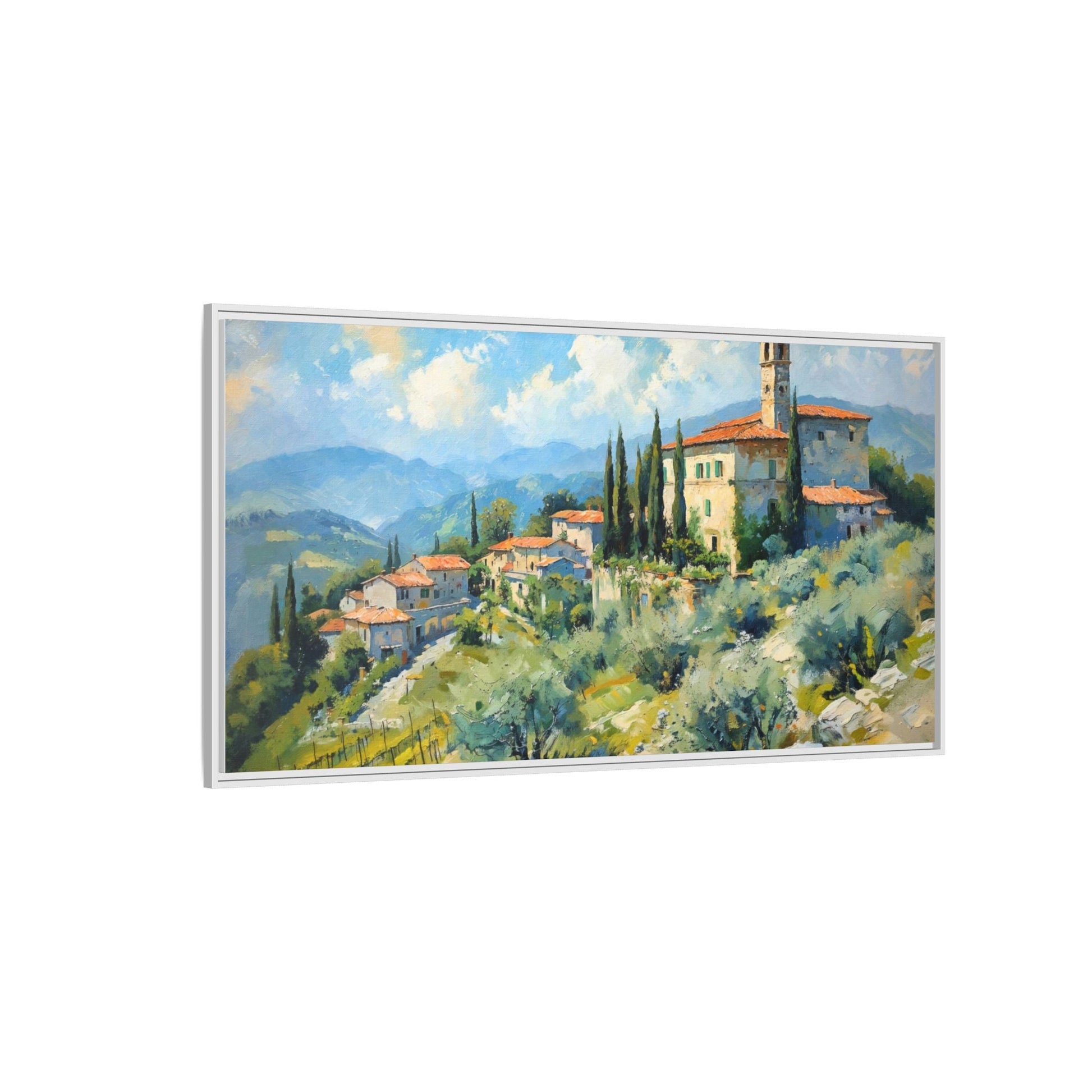 Tuscan Village on Hill - Captivating Italian Landscape Canvas Print for Timeless Home Décor