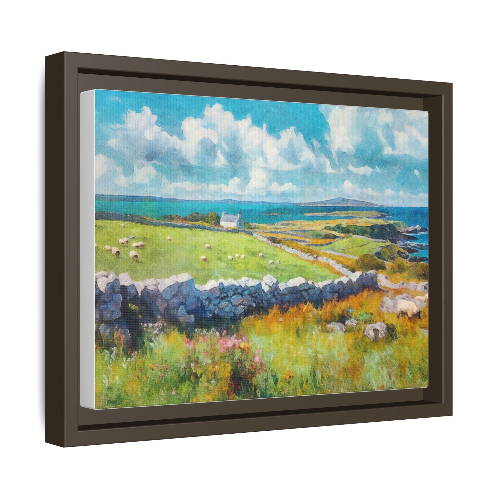 Far Flung Shores W.COL wall art featuring a serene coastal landscape, printed on high-quality canvas with a premium pinewood frame.