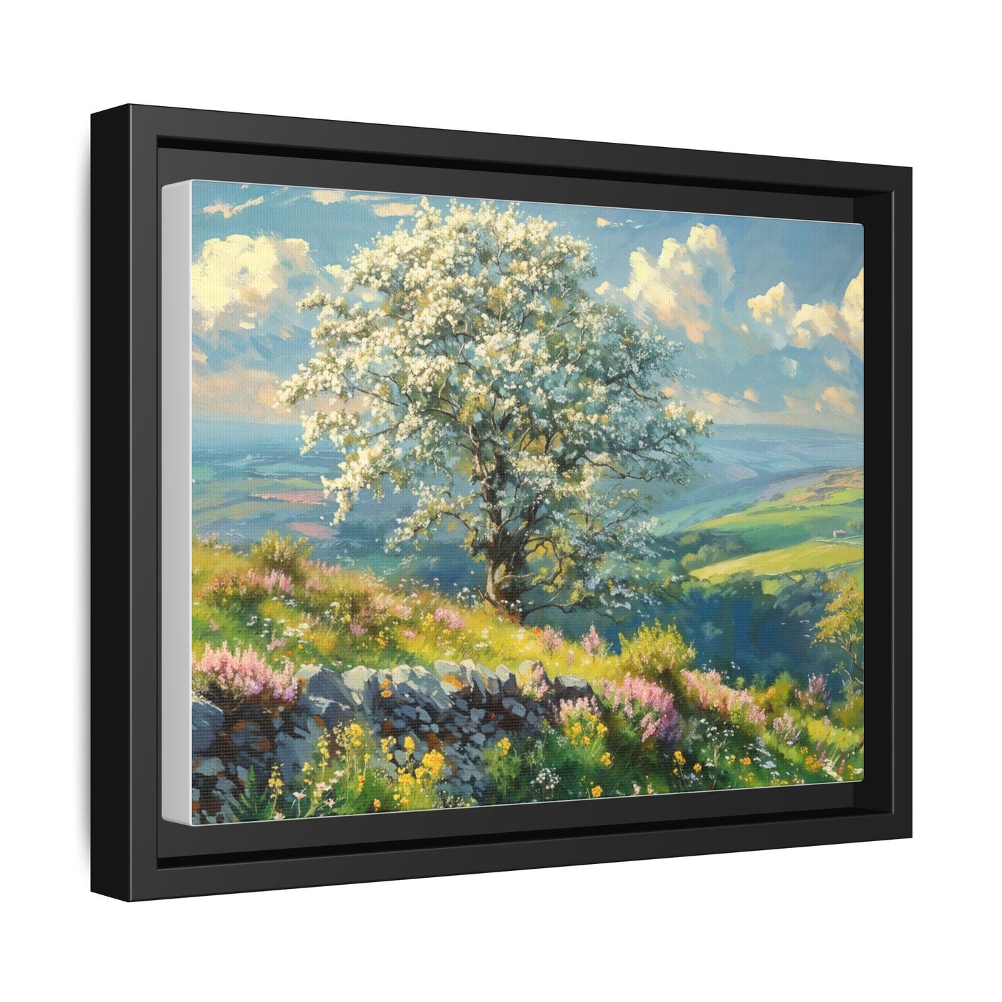 Whitethorn in Bloom wall art featuring a vibrant scene of blooming whitethorn trees, printed on high-quality canvas for a natural and timeless décor.