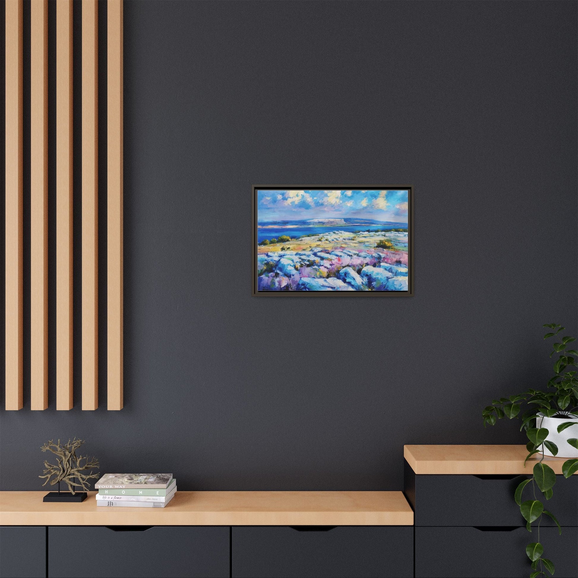 Burren 3 wall art featuring a scenic view of the Burren region in Ireland, printed on high-quality canvas with a premium frame for timeless décor