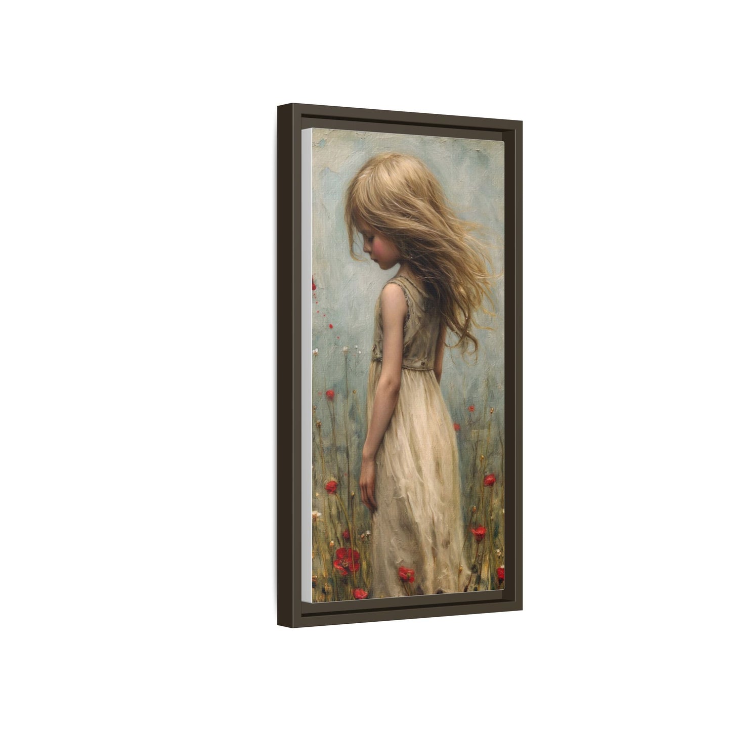 Young Girl In Flowers – Elegant pinewood-framed wall art featuring a high-quality cotton-polyester canvas with vibrant colors and a timeless design.