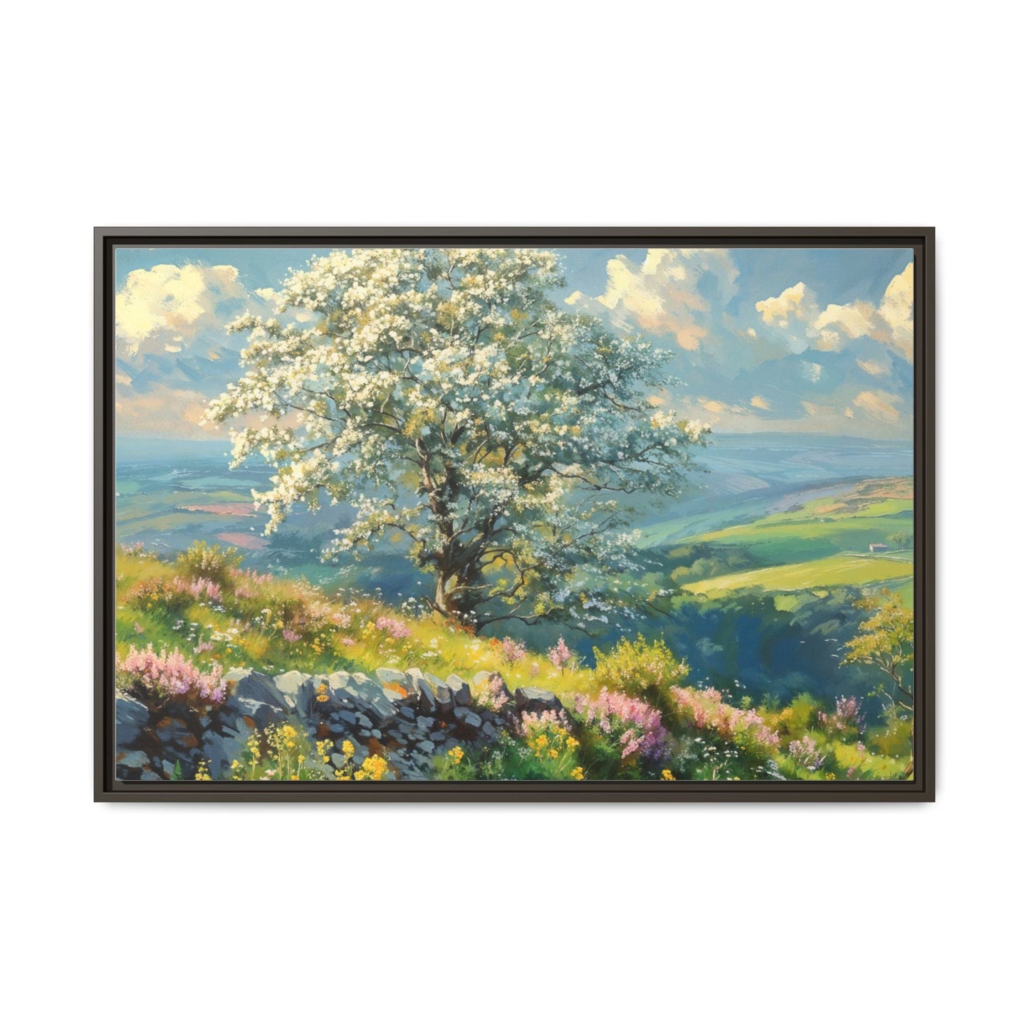 Whitethorn in Bloom wall art featuring a vibrant scene of blooming whitethorn trees, printed on high-quality canvas for a natural and timeless décor.