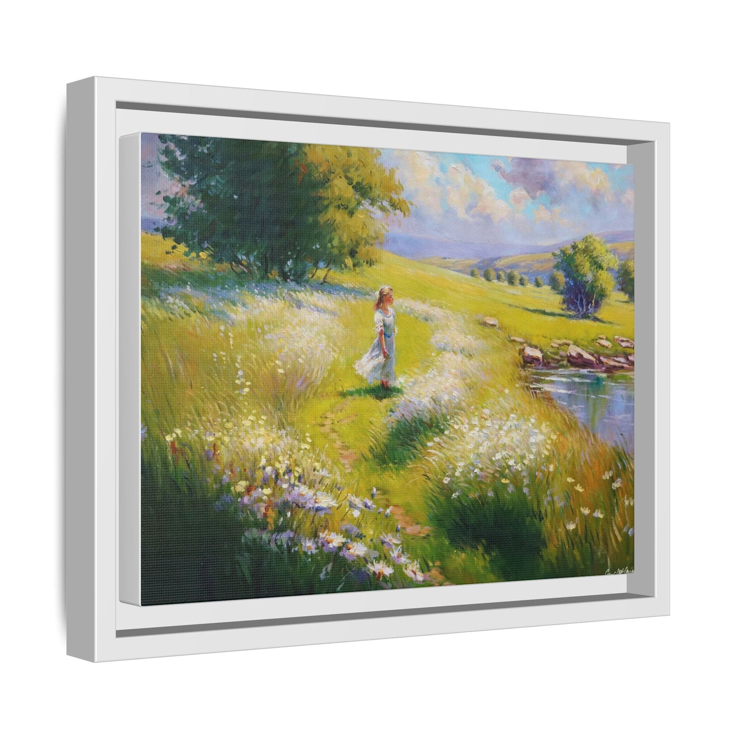 Young Girl By Lake Wall Art - Serene Portrait of a Girl by a Tranquil Lake for Home Décor