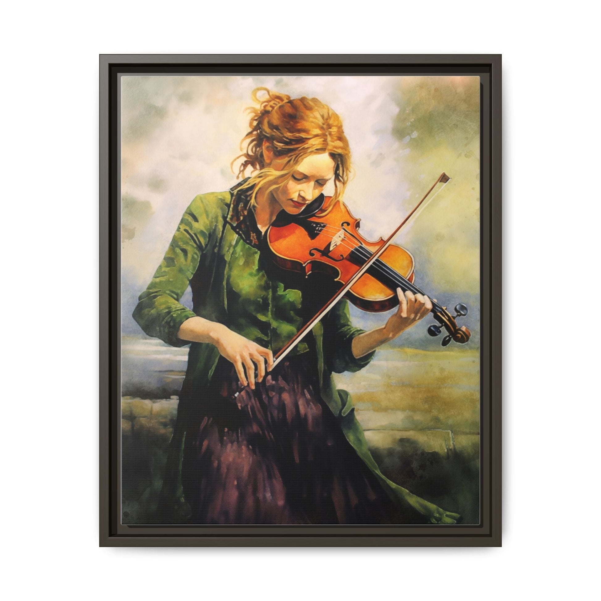 Young Girl with Fiddle wall art featuring a young musician playing the fiddle, printed on high-quality canvas for timeless and elegant décor.