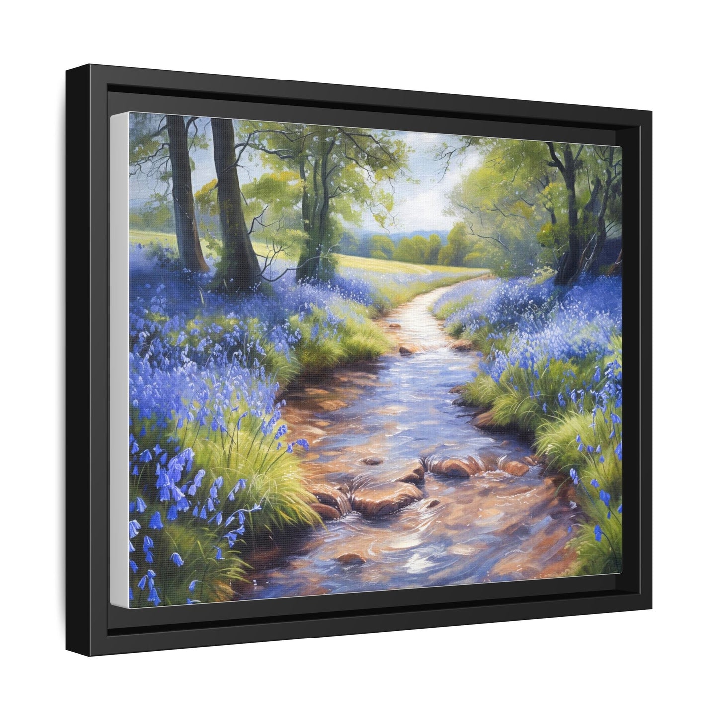 Bluebell Stream Wall Art - Serene Nature Landscape Canvas Print