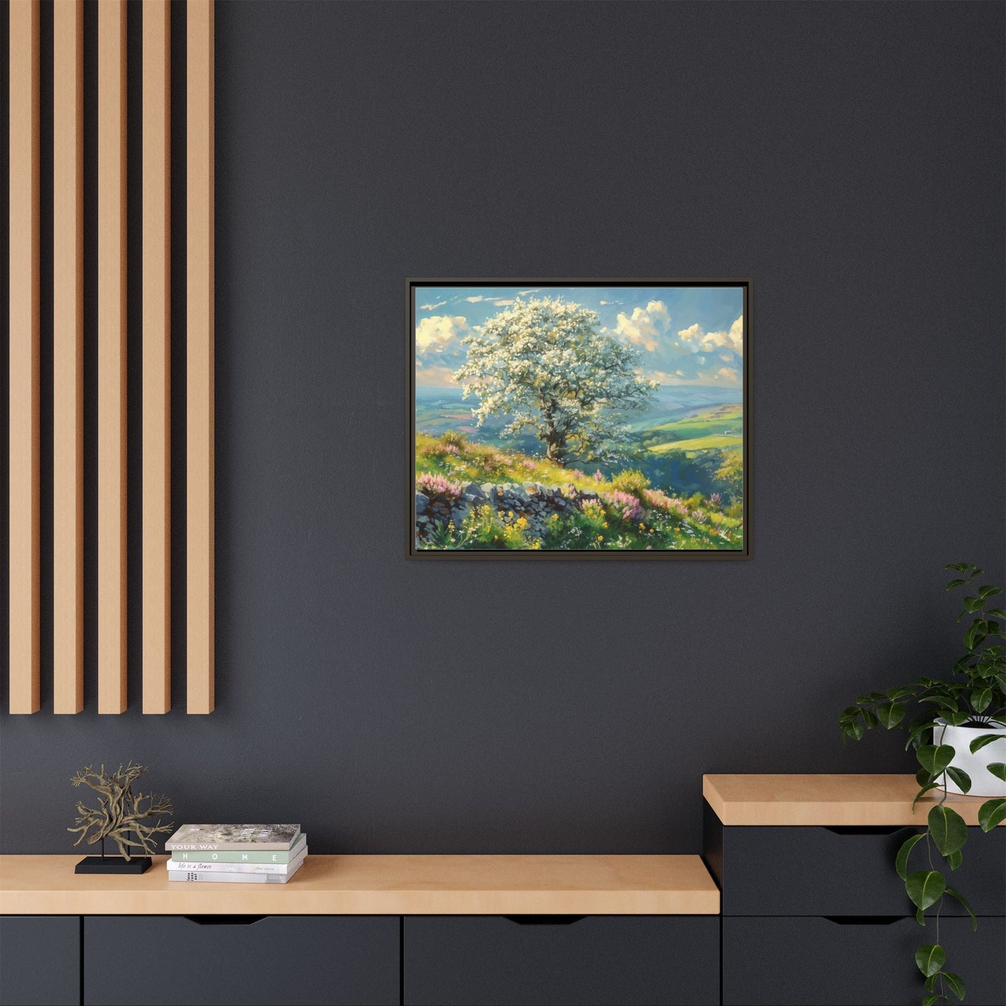 Whitethorn in Bloom wall art featuring a vibrant scene of blooming whitethorn trees, printed on high-quality canvas for a natural and timeless décor.