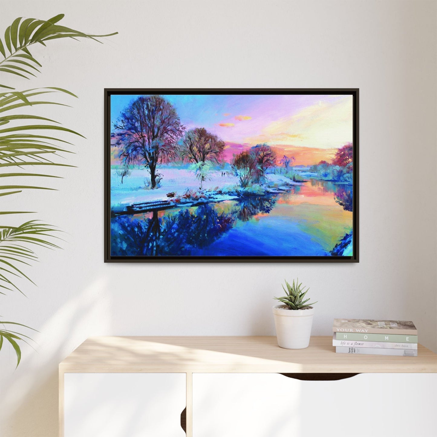 Winter Trees framed art – Premium pinewood frame with a cotton-polyester canvas print, featuring a protective coating for lasting beauty and timeless décor.