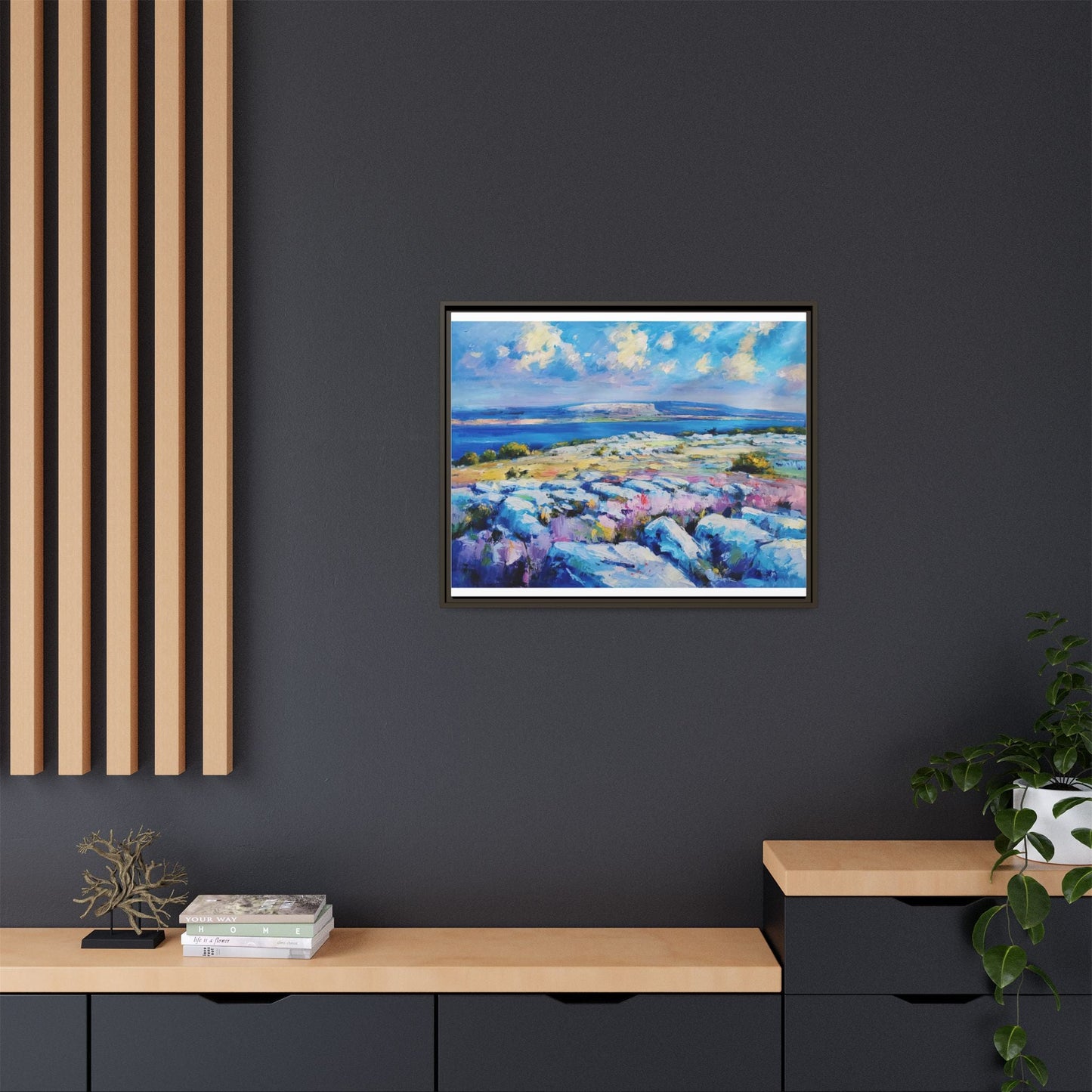 Burren 3 wall art featuring a scenic view of the Burren region in Ireland, printed on high-quality canvas with a premium frame for timeless décor